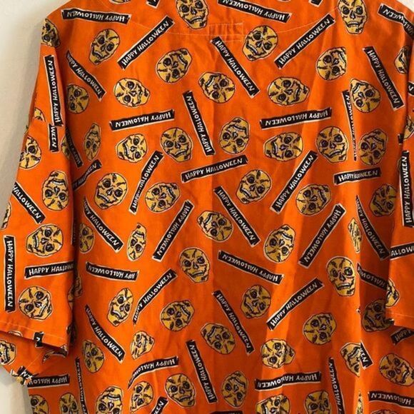 Like new Happy Halloween Orange Skulls Scrubs Unisex Top - Picture 4 of 6